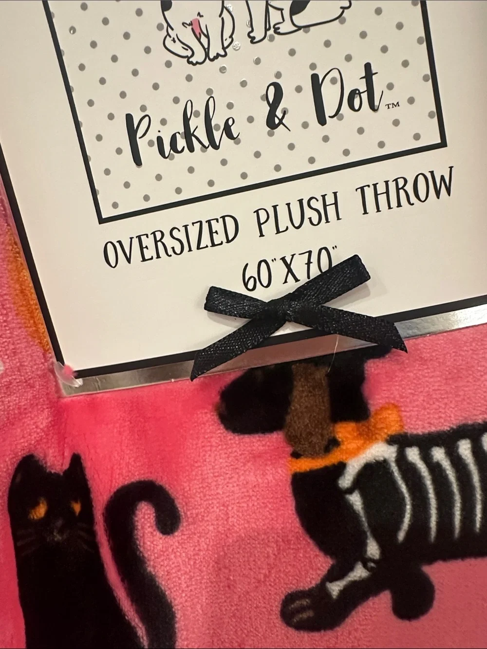 NWT Pickle & Dot Pink Halloween Skeleton Dachshund Plush Throw Blanket 60